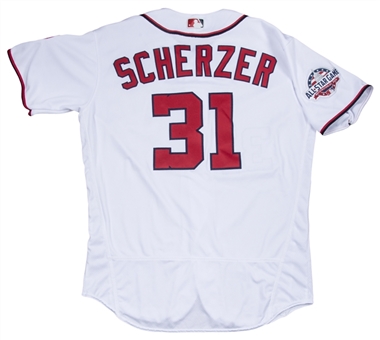 2018 Max Scherzer Game Used Washington Nationals White Alternate Jersey Photo Matched To 3 Games (MLB Authenticated & Sports Investors Authentication)